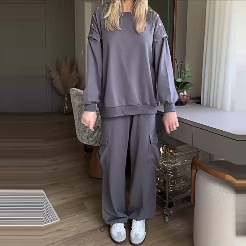 Ample Femme's Wear Manches Longues Top & Pantalon Two-piece Set