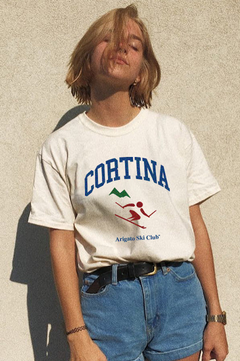 American Retro Sports Ski Portrait Letter T-shirt — VELORA