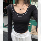 Slim Slim U Neck Long Sleeve T-shirt Short Top — VELORA