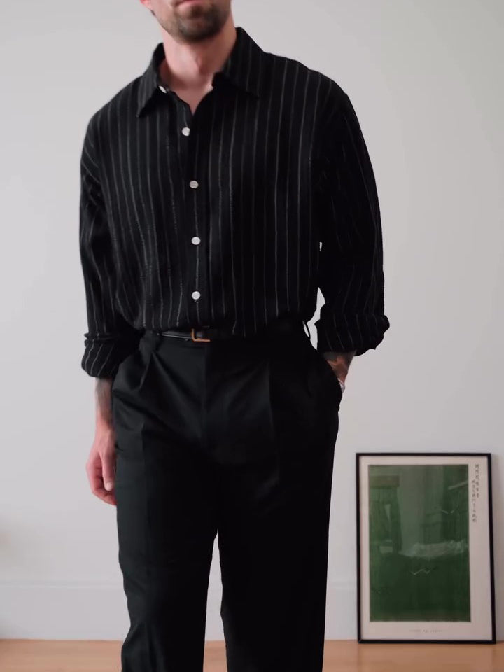 Black Pinstriped Button-Down Shirt — VELORA