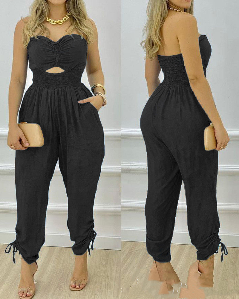 European & American Femme's New Blue Tube Top One-piece Pantalon
