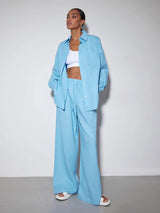 Femme's Fashion Casual Ample Chemise Taille Haute Wide Leg Pantalon Tailleur