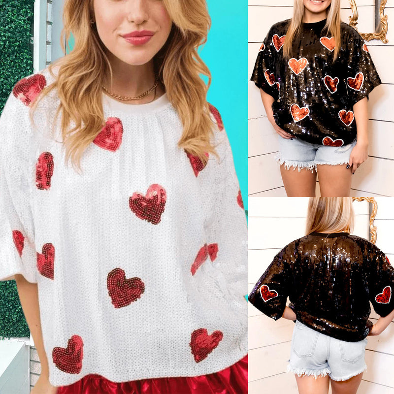 T-shirt Paillettes Noël Luxe - Demi-Manches Prestige