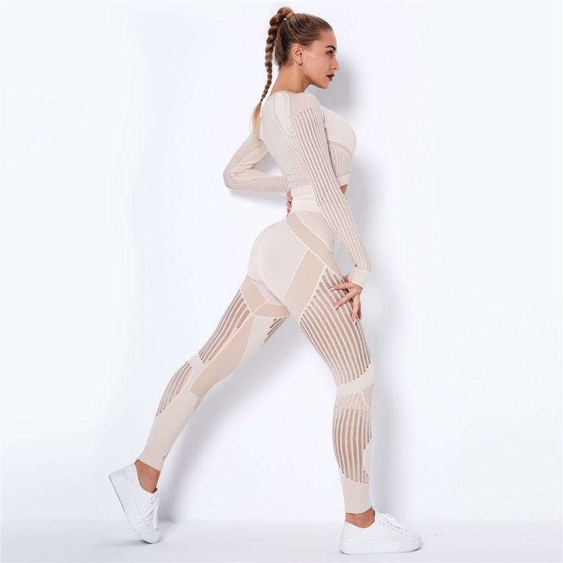 Yoga clothing Tailleur Rayé hollow fitness two-piece Tailleur