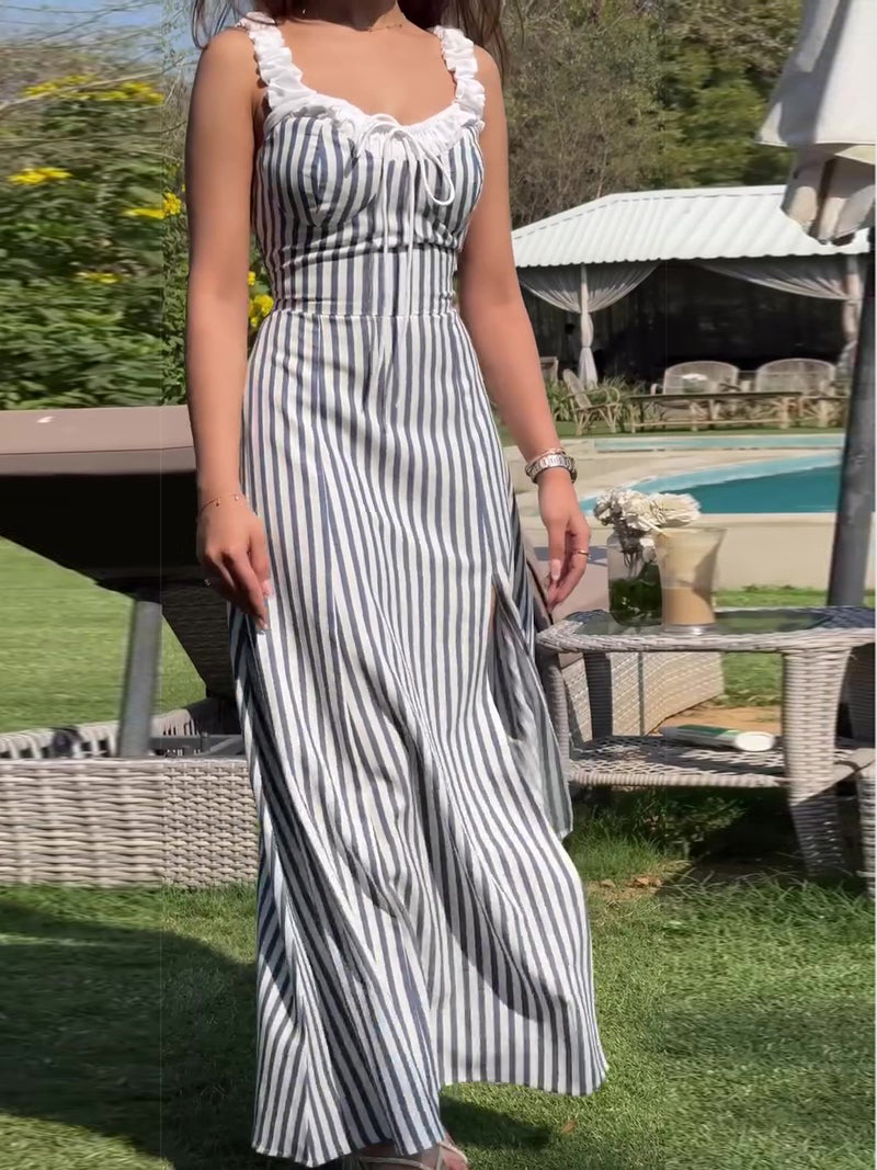 Élégant Rayé Tie Slit Robe - Sophistication Intemporelle