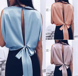European And American Sexy Backless Tie Back Satin Top Sleev — VELORA