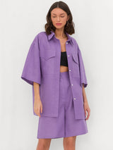 Femme's Fashionable Simple Coton & Linen Top & Courte Two-piece Set