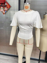 Casual Simple Solid Color Half Sleeves Back Bandage Top — VELORA