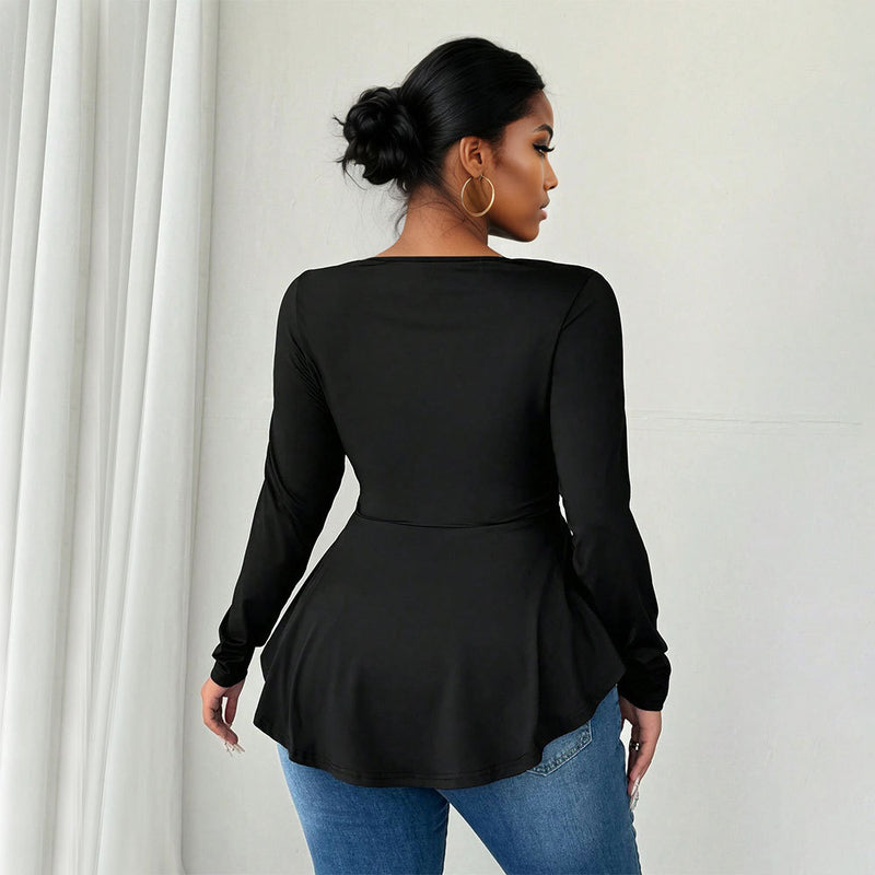 Irregular Hem Pleated Waist-cinching Long-sleeved Sexy Top — mode femme