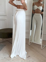 Ensemble Trois-Pièces White Pleated Vest - Élégance Intemporelle