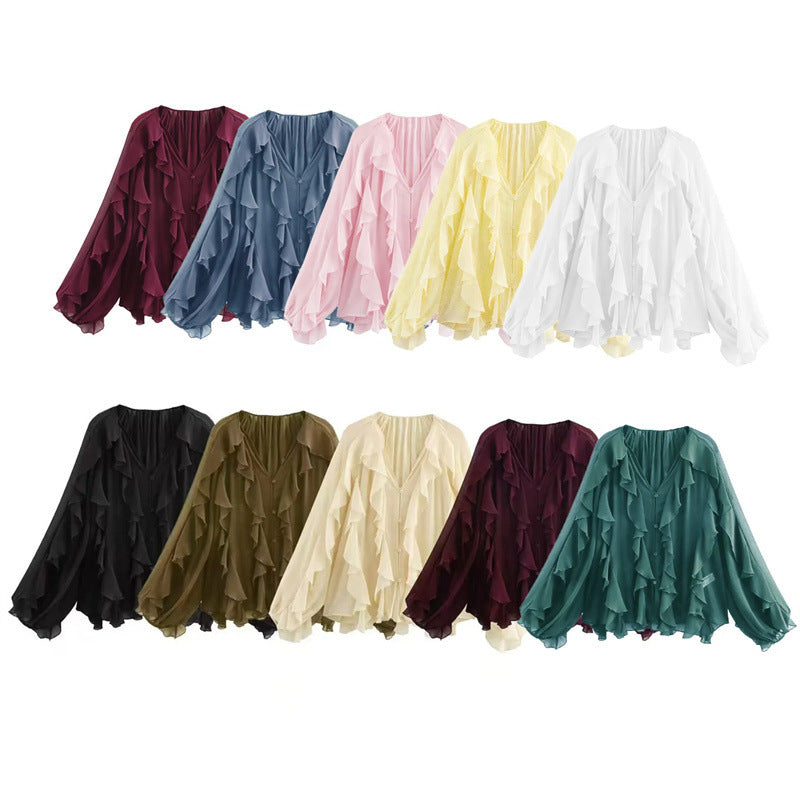 Femme's Laminated Fashion Col V Manches Longues Chemise