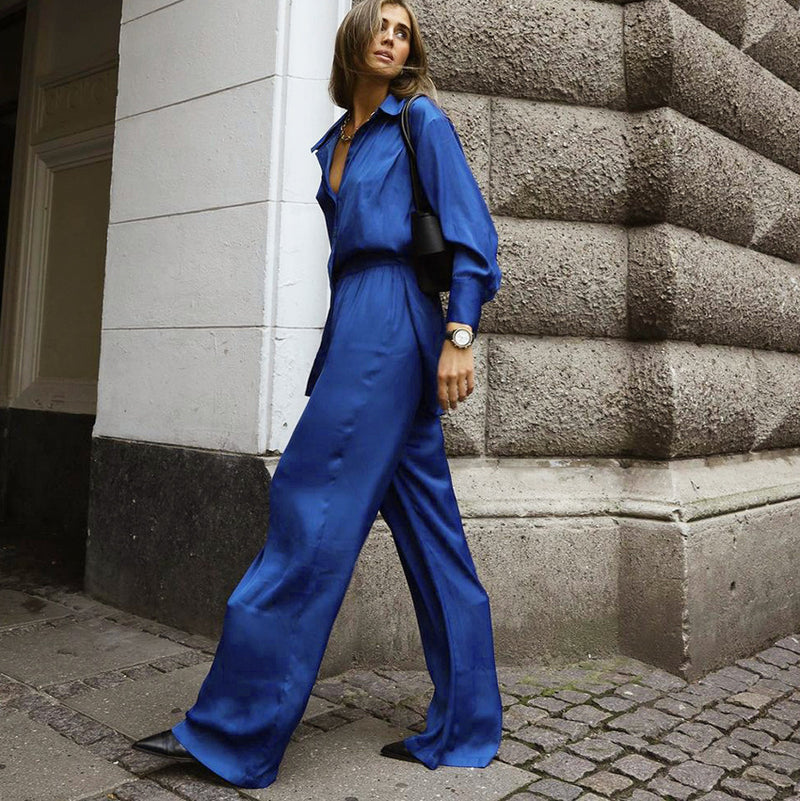 Women's Dinklein Blue Shirt And Floor Pants Two-Piece Set — mode femme