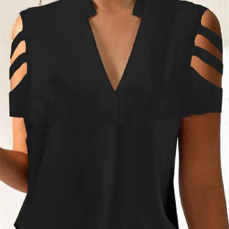 Hollow Sleeve Short Sleeve Spring And Summer Solid Color Cas — mode femme