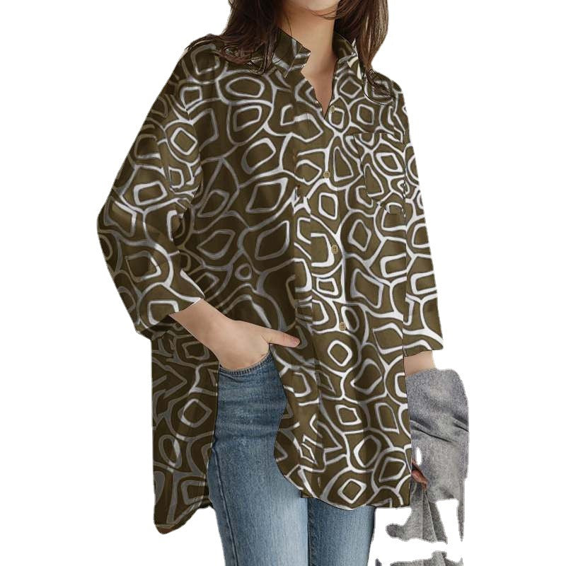 Cropped Sleeve Tunic Top Casual Loose Lapel — mode femme