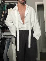 Chemise Blanche Oversize Nœud Avant - Col Ouvert Décontracté