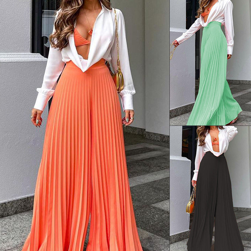 Pantalon Large Plissé Taille Haute - Chic Intemporel