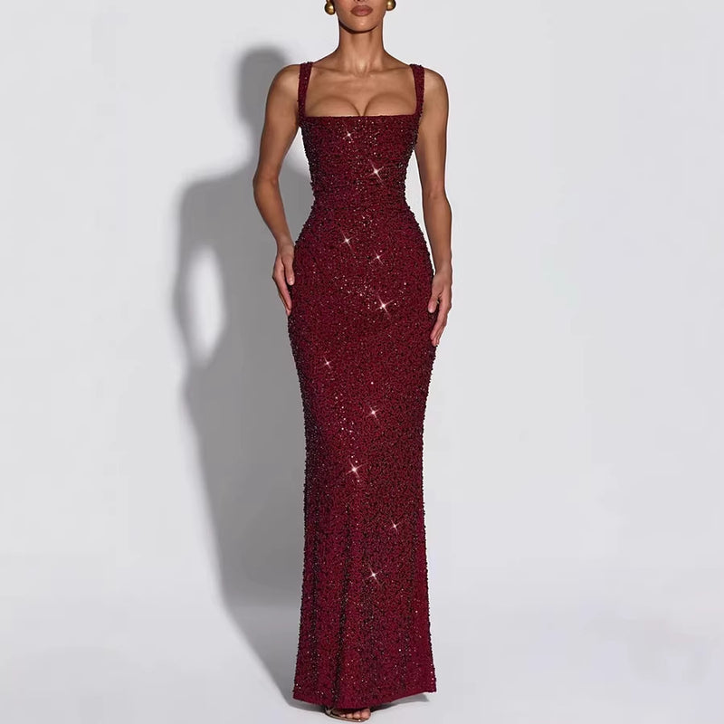 ROBE LONGUE MOULANTE SEQUINS GLAMOUR SOIRÉE