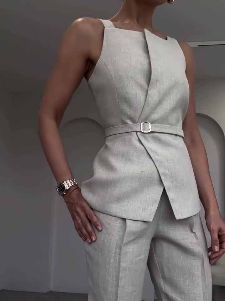 Linen Sans Manches Top & Cropped Pantalon Set