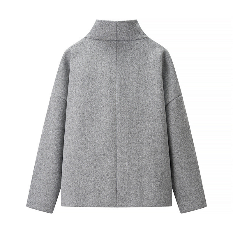 Short Stand Collar Breasted Woolen Coat — mode femme