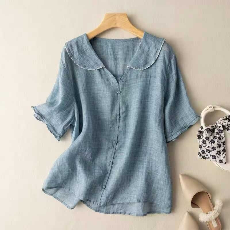 Women's Ramie Artistic Retro Cotton And Linen Doll Collar Lo — VELORA