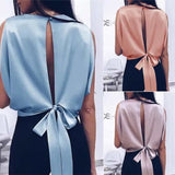 European And American Sexy Backless Tie Back Satin Top Sleev — VELORA