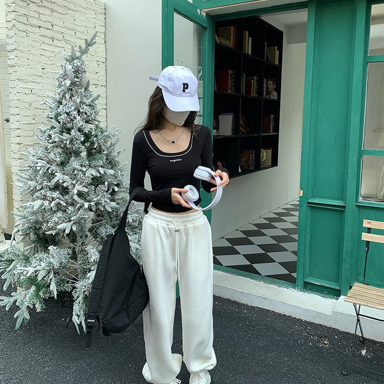 Slim Slim U Neck Long Sleeve T-shirt Short Top — VELORA