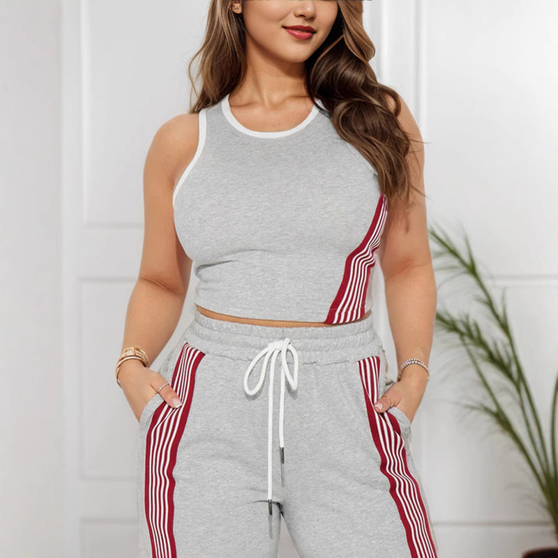 Ensemble Deux Pièces Chic - Tank Top Sans Manches et Pantalon Droit