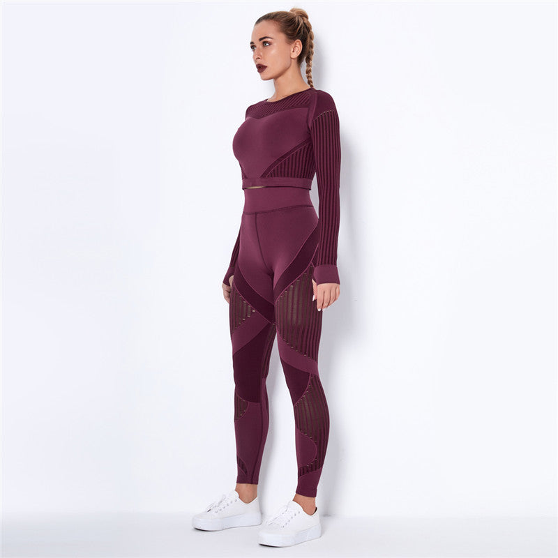 Yoga clothing Tailleur Rayé hollow fitness two-piece Tailleur
