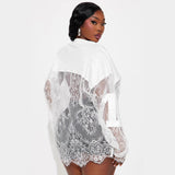 Fashionable Solid-Color Loose-Fit Versatile Lace Sheer V-Nec — boutique en ligne