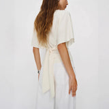 Casual Simple Solid Color Half Sleeves Back Bandage Top — boutique en ligne