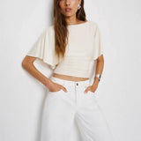 Casual Simple Solid Color Half Sleeves Back Bandage Top — VELORA