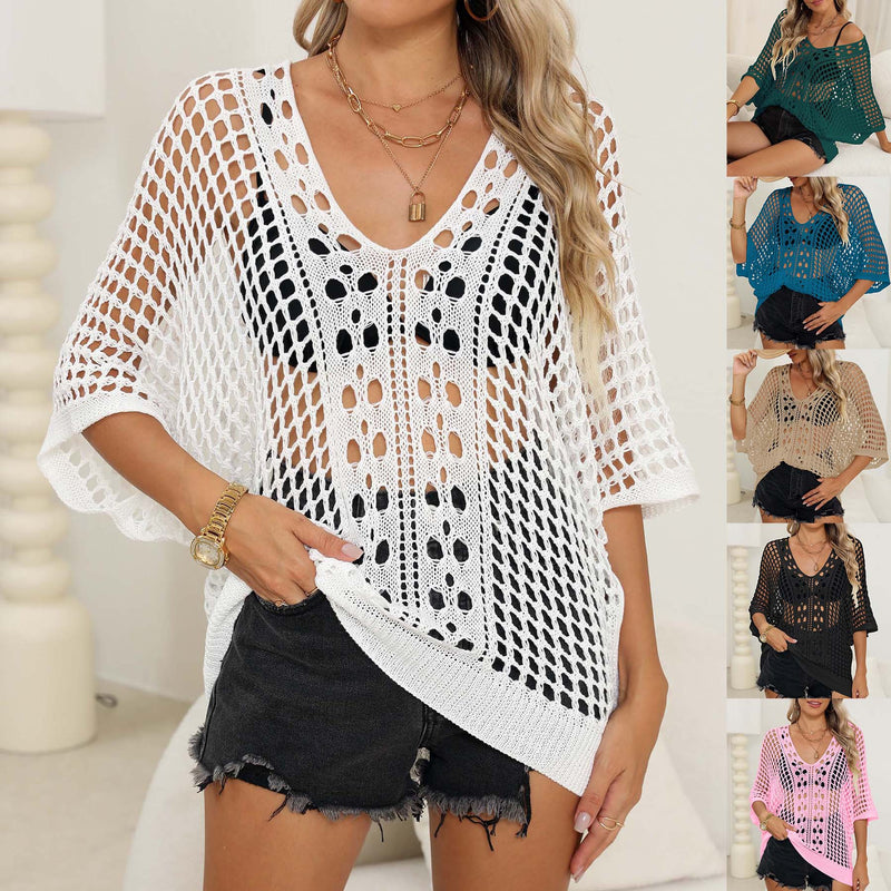 Women's Sexy Cutout Woven Shirt Batwing Sleeve Loose Casual  — VELORA