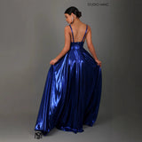 Robe Longue Sans Manches Épaules Tombantes Fendue