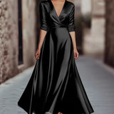 Robe Col V Luxueuse Style Français – Sophistication Naturelle