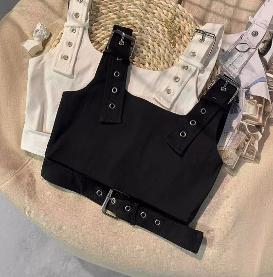 Girl's Black Cropped Overalls Jazz Outerwear Bra Top Vest — VELORA