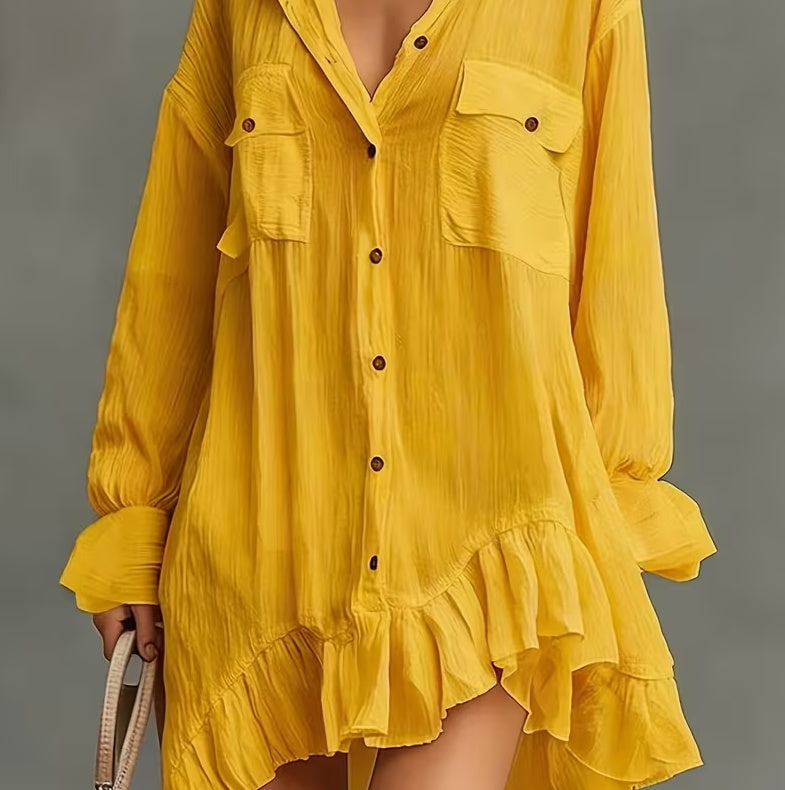 Robe Chemise Plissée Ample - Élégance French Riviera