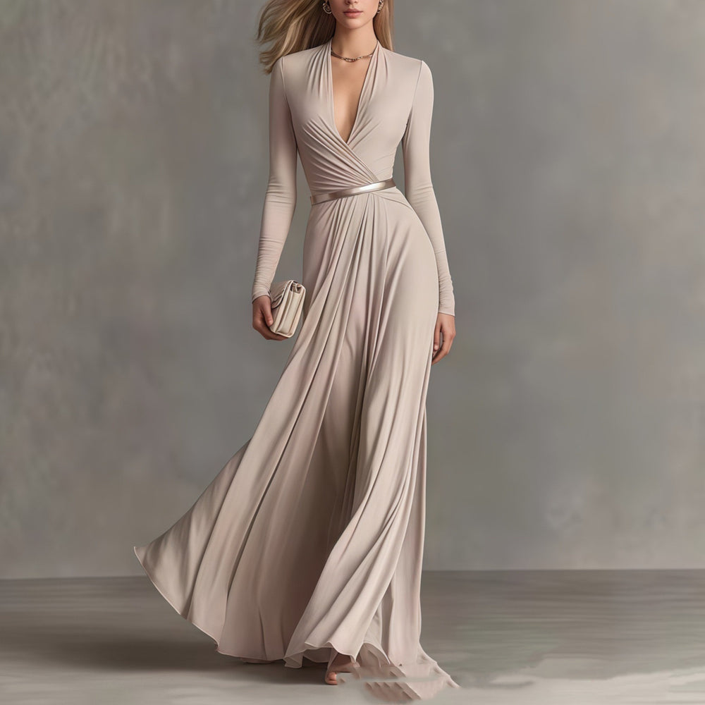 Robe Texturée Manches Longues Style Français – Sophistication Pure