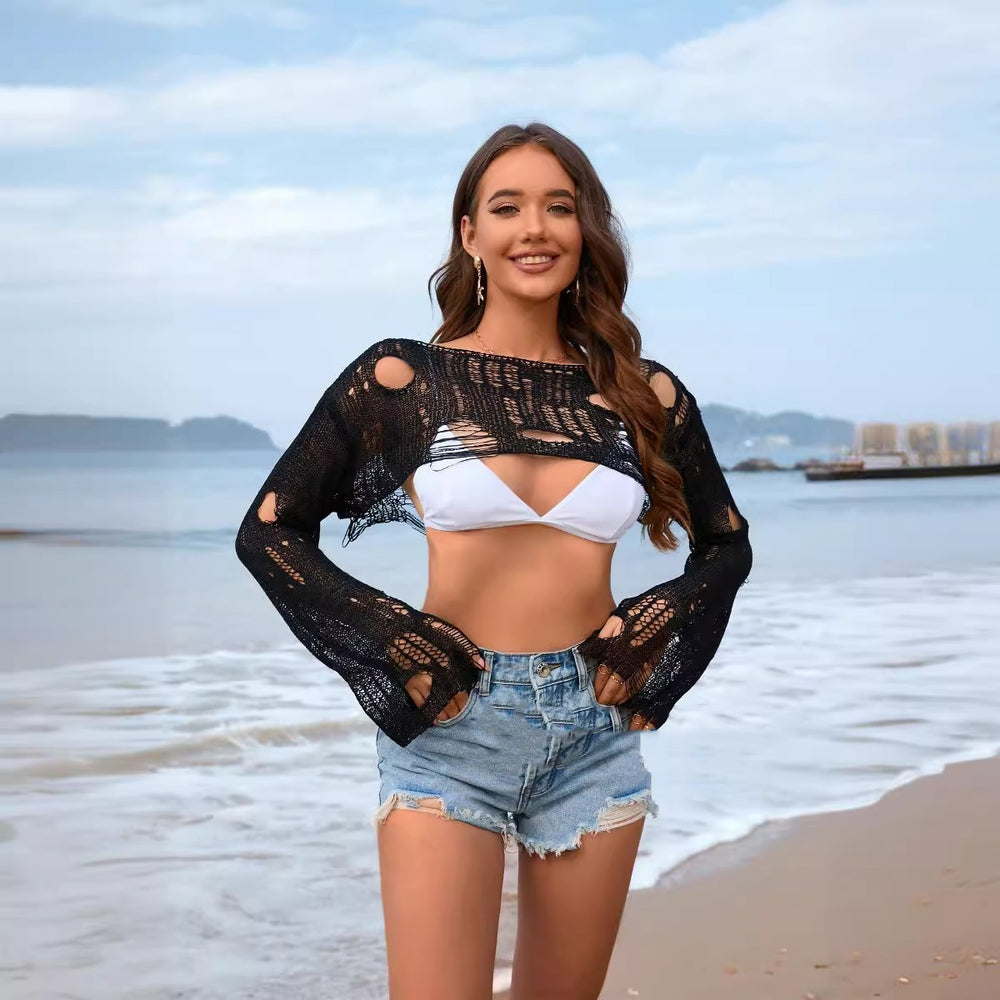 Beach Cover-up Uni Manches Cloche Ultra Court — boutique en ligne