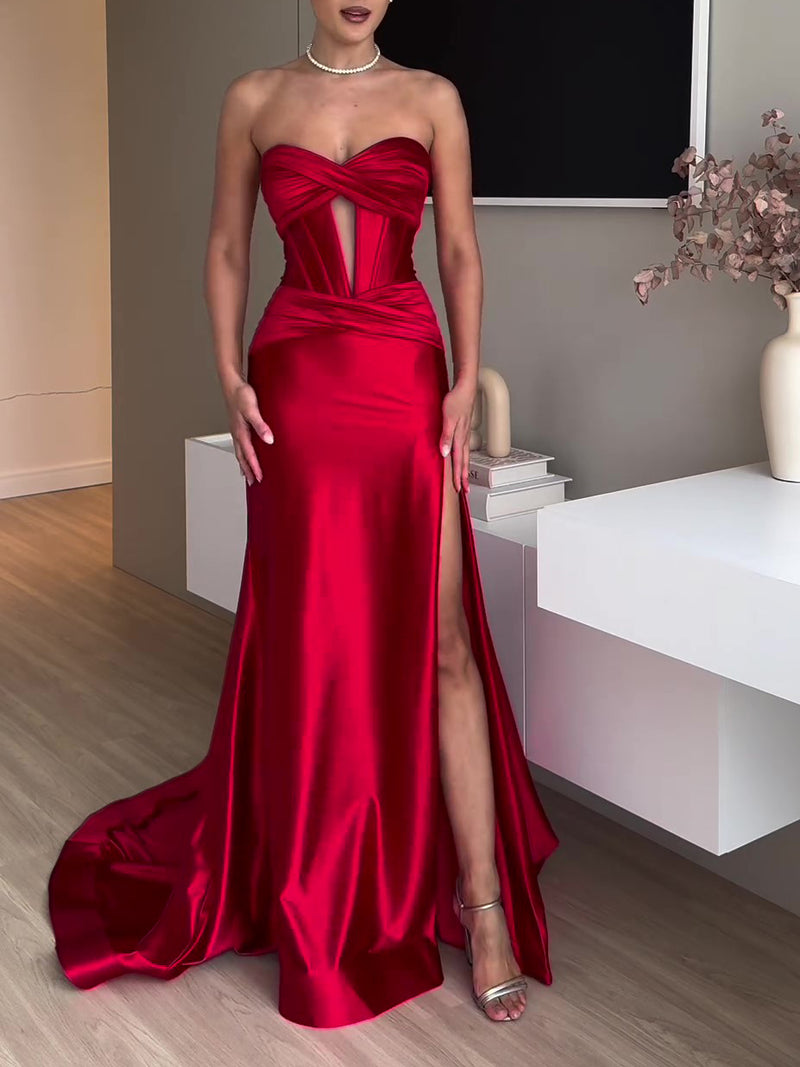 ROBE TUBE TOP ROUGE FENTE SOIRÉE AUDACIEUSE