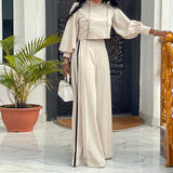 Femme's Fashion Casual Half-high Collar Longue Sleeves Top Wide Leg Pantalon Tailleur