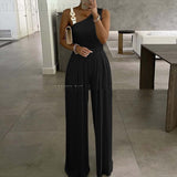 Femme's Metal Buckle Vest Top Taille Haute Wide Leg Combinaison