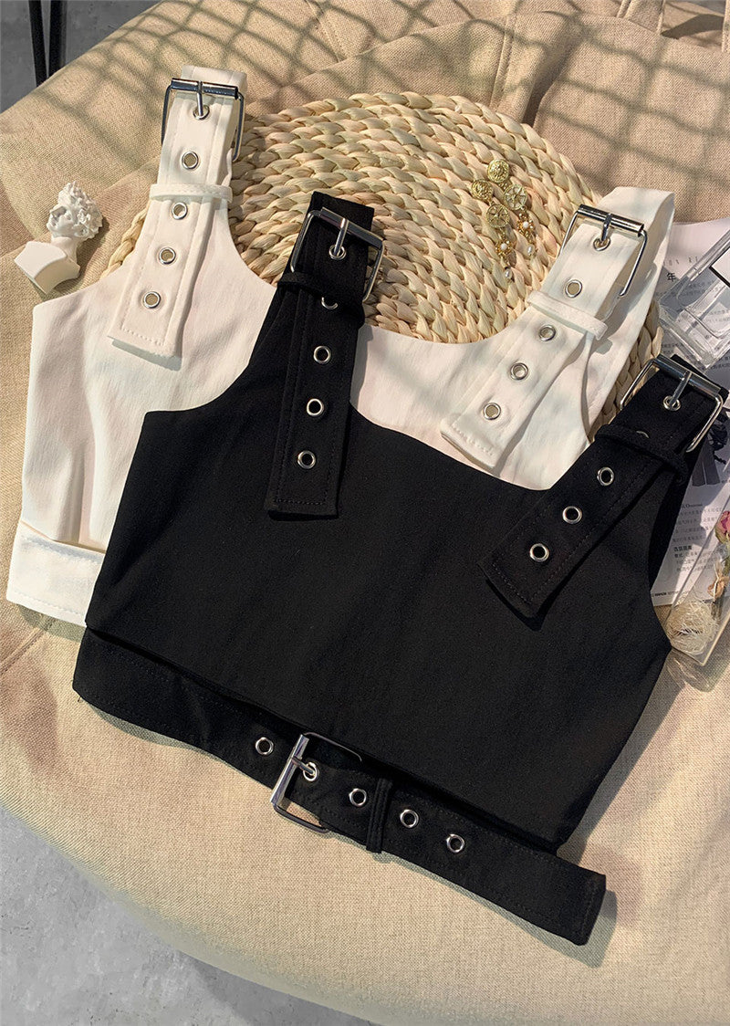 Girl's Black Cropped Overalls Jazz Outerwear Bra Top Vest — mode femme
