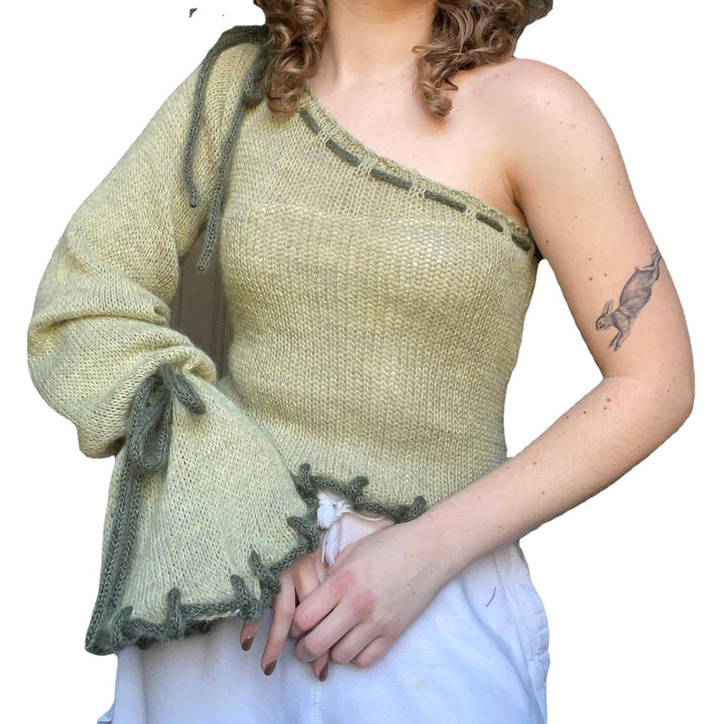 Oblique Shoulder Tops Contrast Color Bell Sleeve Off-shoulde — mode femme