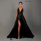 Robe Longue Sans Manches Épaules Tombantes Fendue