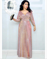 Robe Décolleté V Bronze à Poches – Élégance Dorée