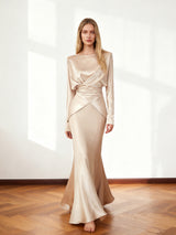 Ensemble Satin Élégant – Top & Jupe Midi Sirène Deux Pièces