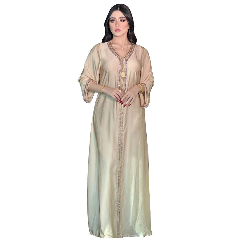 ROBE COULEUR UNIE STRASS ÉLÉGANTE SOIRÉE FEMME