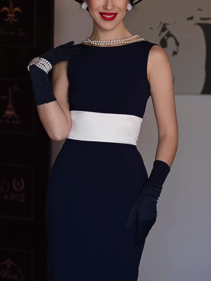Robe Sans Manches Nœud Contrasté - Noir et Blanc