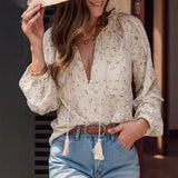 Chemise Mousseline Fleuri avec Broderie et Pompon - Élégance Bohème