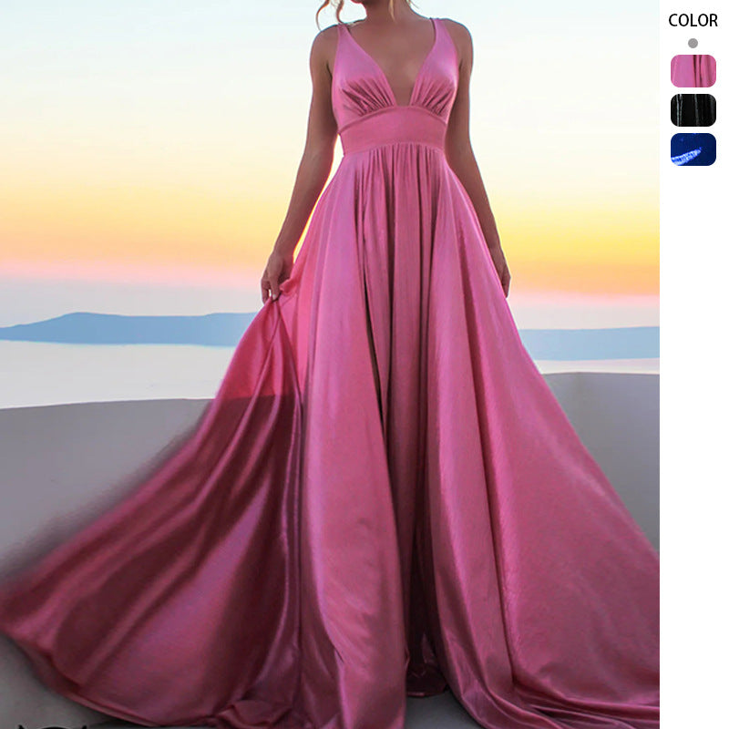 Robe Longue Sans Manches Épaules Tombantes Fendue